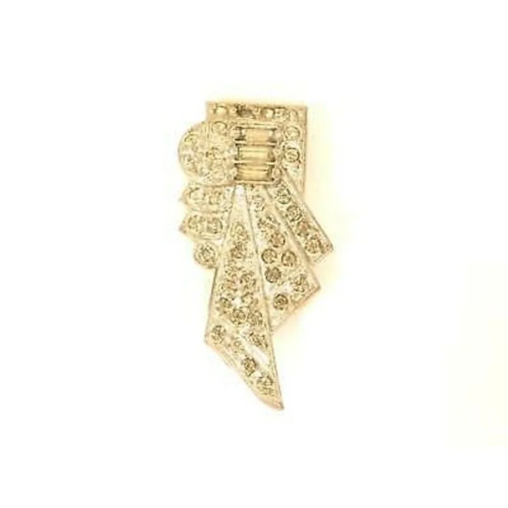Vintage Art Deco Clear‎ Rhinestone Silver Toned Pot Metal Dress Clip Buckle